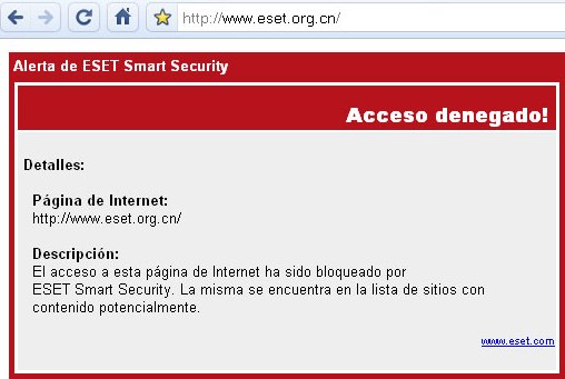 Bloqueo al sitio eset.org.cn