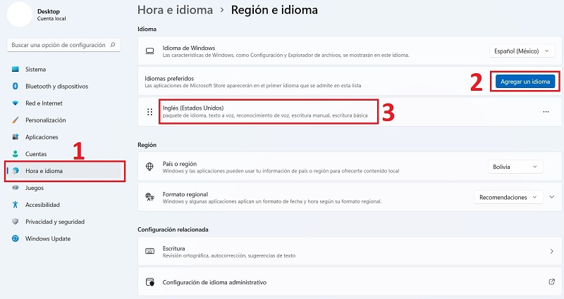 region e idioma